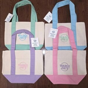 SET OF 4 - Viral Trader Joe's Mini Spring Pastel Canvas Tote Bags